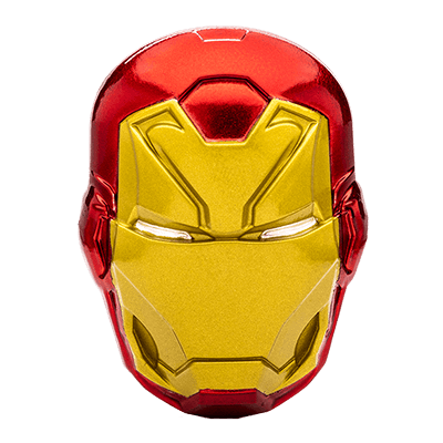 A picture of a 2 oz Marvel Iron Man™ Helmet Silver Coin (2024)